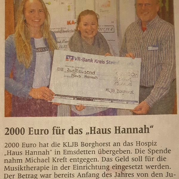 2000 Euro für das Haus Hannah