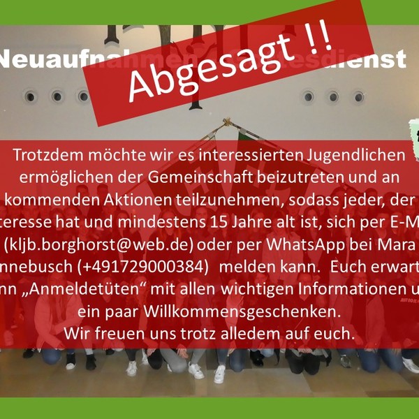 Absage des Neuaufnahmen-Gottesdienstes